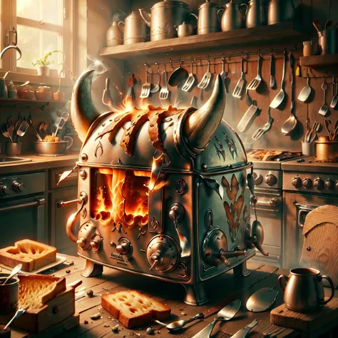 illustration, trending  <lora:VikingPunkAI:.75>, VikingPunkAI, toaster ,