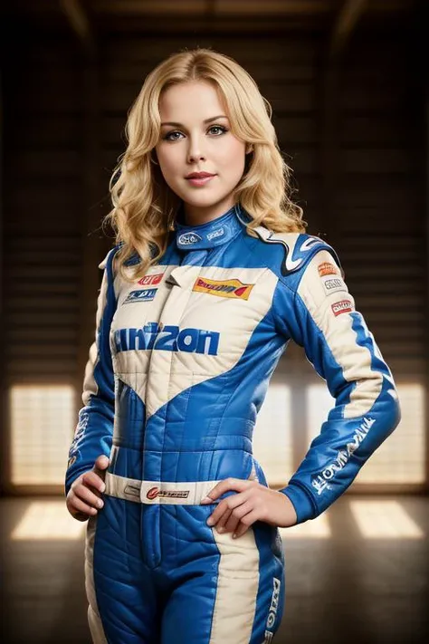 Ann0ndBWTTXV1D,
a beautiful smiling blonde woman posing for masterpiece photo in wearing a racing suit, (jumsuit), (motor race ambience:1.5),
(professional photo shooting), (high buget photo), (extremely detailed skin), (flawless skin), (model pose), (high...