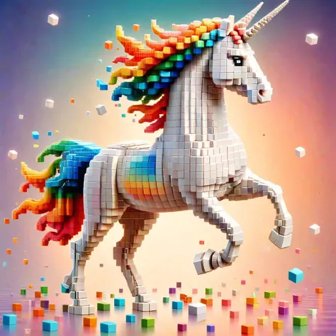 a cute white unicorn,dynamic pose,glowing background,flowers,rainbow colored,(masterpiece, best quality),ral-3dcubes,<lora:ral-3dcubes-sdxl:1>,