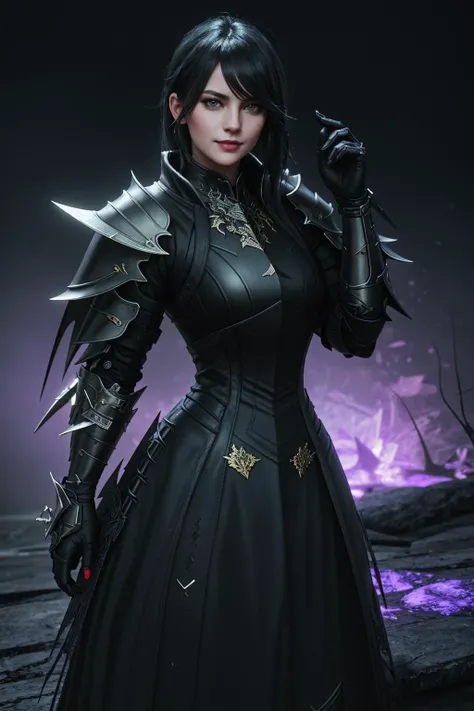 ((Masterpiece, best quality)), edgQuality,smug,smirk,
DRK_Glam, a woman in a dark armor standing in a dark room , wearing DRK_Glam 
 <lora:Dark_Knight:1>