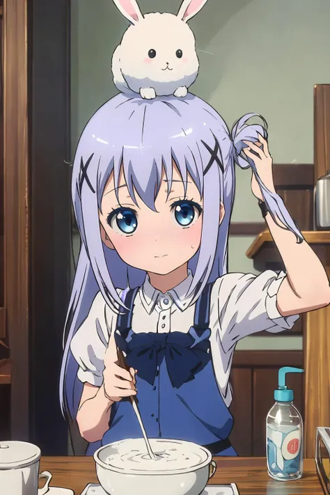 nsfw,masterpiece,best quality,extremely clear,<lora:GoodHands-beta2:1>,1girl,<lora:Gochuumon_kafuu chino _v2:0.6>,kafuu chino,long hair,blue eyes,hair ornament,tippy (gochiusa),blue hair,rabbit on head,<lora:cumflood_v1.0_locon_AdamW8bits:0.85>,cumbath,bat...