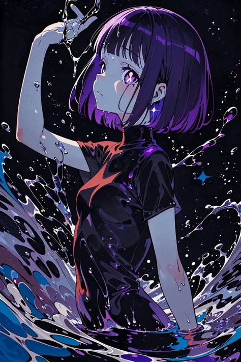 anime girl in a black dress holding a cell phone in her hand