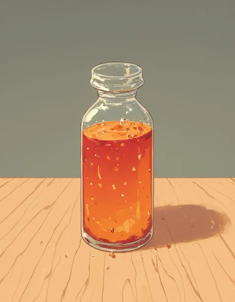 there is a jar of liquid sitting on a table