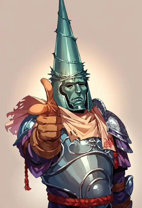 a cartoon image of a man in armor giving a thumbs up