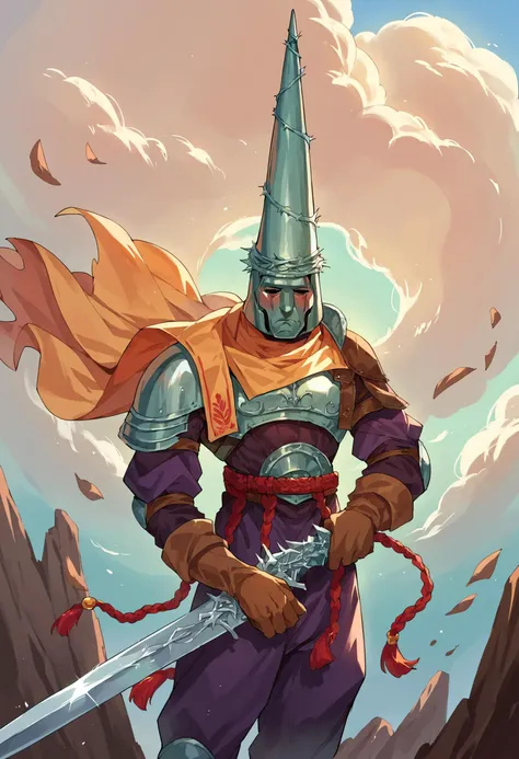 a cartoon of a knight with a sword and a helmet