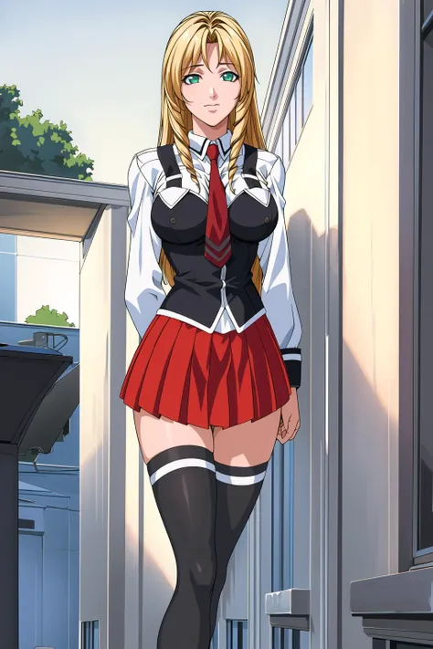 anime girl in a school uniform standing in a hallway