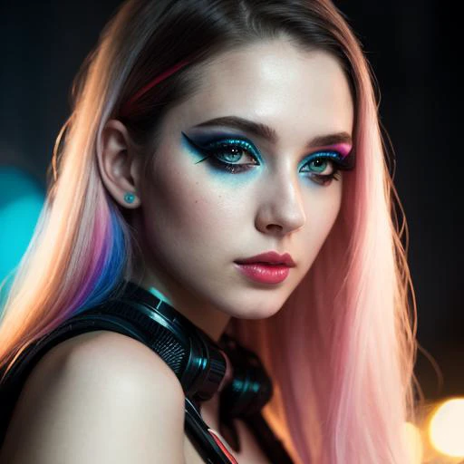 photograph, beautiful 22 year old (futuristic:1.2) (sci-fi:1.3) slinder lingerie model, ((pale skin)), looking at camera
beautiful delicate (eyes,nose,mouth)
black eyeliner, (colorful sci-fi makeup:1.5),lipstick,
elements of uniform
cinematic 4k epic detai...