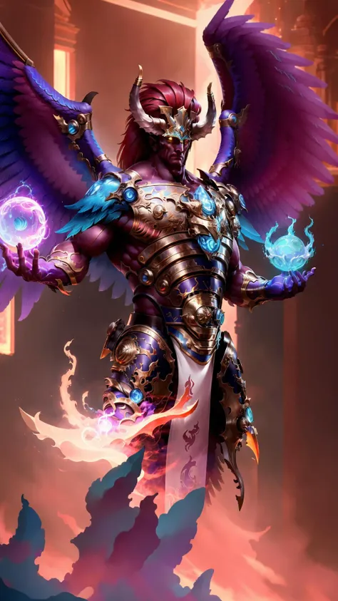 a digital painting of a male angel with a sword and wings