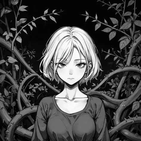 anime girl in black and white with a black background