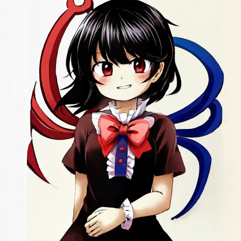 anime girl with a red bow and a black dress