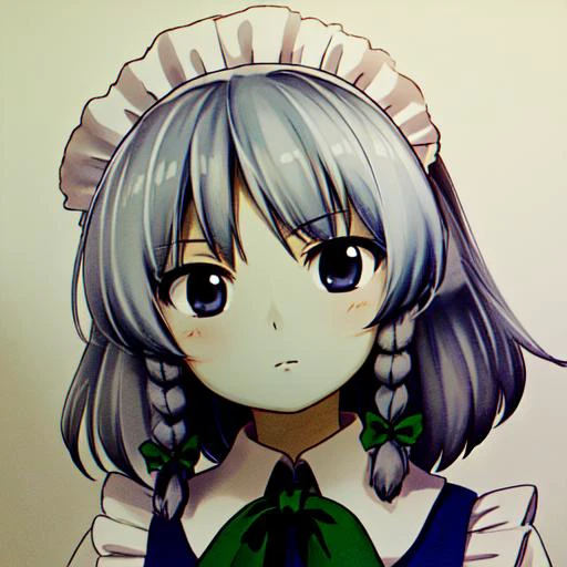 anime girl with long gray hair and a green dress