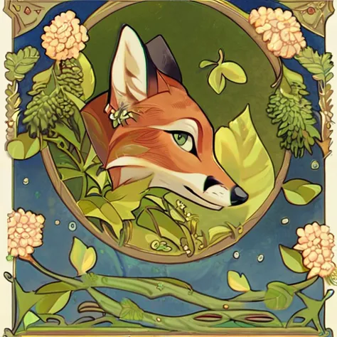 CelticFox,<lora:CelticFox:1>,score_9, score_8_up, score_7_up, score_6_up,solo,looking at viewer,no humans,leaf,border,animal focus,fox,art nouveau,celtic style