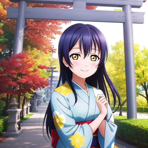 anime girl in kimono outfit standing in front of a gate