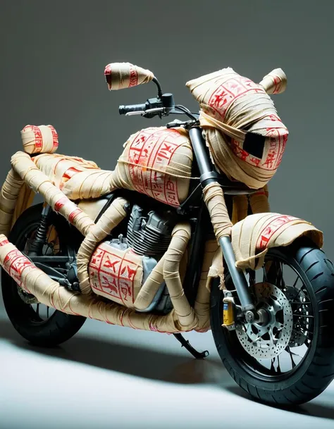 DonMM00m13sXL, <lora:DonMM00m13sXL:0.5>,  A motorbike  wrapped in bandages,