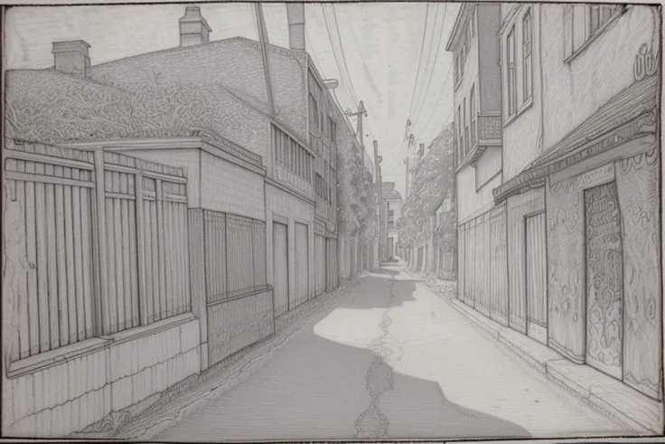 <lora:montreal_alleys> durer style drawing of a Montreal alley  (drr-style:0.33)