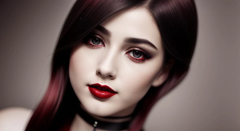 1girl, (dark red lipstick:1.3), sad smile, long eyelashes, black and white, (choker)
24mm, 4k textures, soft cinematic light, adobe lightroom, photolab, hdr, intricate, elegant, highly detailed, sharp focus, ((((cinematic look)))), soothing tones, insane d...