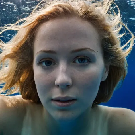 cinematic film still of  <lora:Cinematic Film Stock Footage Style:1>
frickles woman partially covered in shadows, staring at camera, underwater deep blue sea, Cinematic Film Stock Footage Style, shallow depth of field, vignette, highly detailed, high budge...