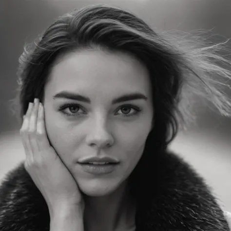 cinematic film still of  <lora:Film Stock Footage Style:1> film grain:1.5 sharp detailed image of a
In black and white a Closeup of a woman with her hands on her head looking sexy at camera with perfect teeth and open mouth and water splash Kodak Vision3 5...