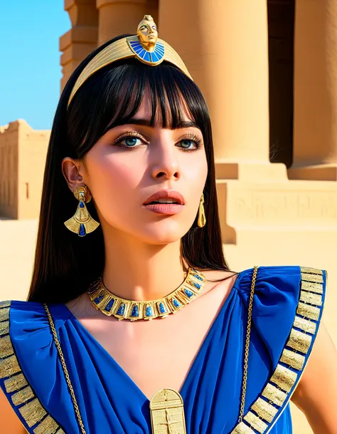 a woman in a blue dress with gold jewelry and a blue dress with gold trims and a blue dress with gold trims,  intricate detail , egyptian art, fantasy art, blunt bangs, straight hair, long hair,    <lora:SDXLHighDetail_v5:0.5> <lora:SDS_Contrast tool_XL:1>...