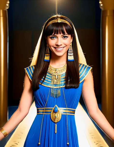 a woman in a blue dress with gold jewelry and a blue dress with gold trims and a blue dress with gold trims,  intricate detail , egyptian art, fantasy art, blunt bangs, straight hair, long hair,    <lora:SDXLHighDetail_v5:0.5> <lora:SDS_Contrast tool_XL:1>...