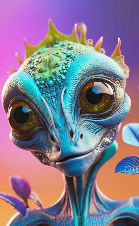 1alien,solo,big eyes,intricate details,skin that changes colors like a chameleon,fluid-like motion,expressive eyes,surreal background,with otherworldly flora,insane details,aesthetic,octane render,