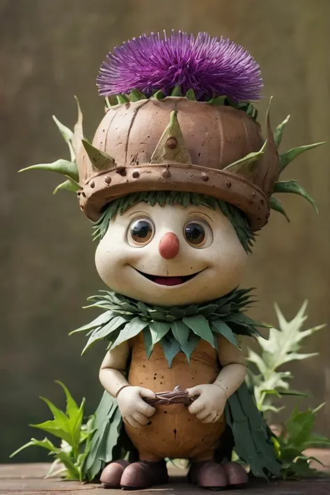 Annimation, in the style of the animated series [Over the Garden Wall], The Thistle King: "A prickly, thorny figure with a crown of thistles."