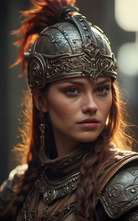 Hyperrealistic art cinematic film still photography in the style of detailed hyperrealism photoshoot,female warrior,fantasy,James Christensen,bold lines,hyper detailed,. shallow depth of field,vignette,highly detailed,high budget,bokeh,cinemascope,moody,ep...