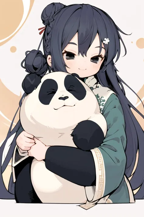 <lora:nep:1>black hair, 1boy, long hair, male focus, panda, solo, chinese clothes, black eyes, hair bun, smile, long sleeves, hair ornament, upper body, single hair bun, closed mouth, holding, hug