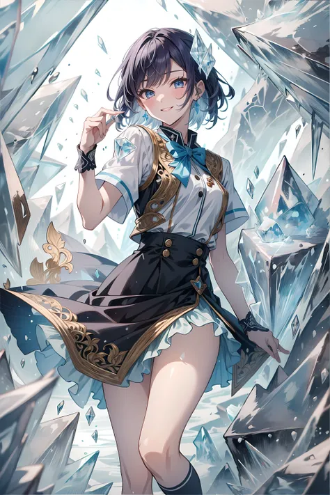 anime girl with sword and dress in a shattered glass cave