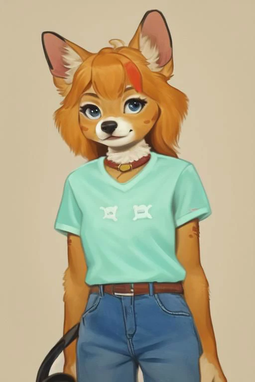 a drawing of a woman with a cat headband and a shirt