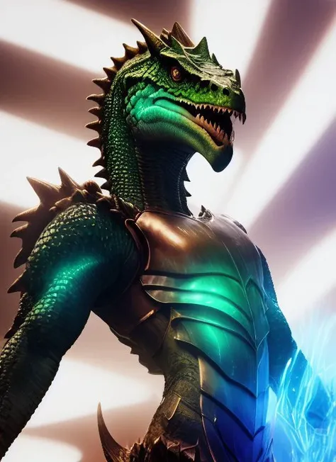 [(white background:1.5)::5], (bottle bottom:0.9), 1 man, mid shot, full body, (rich in details), (horrible atmosphere), Tindal effect, (Balance and coordination between all things), lizardman, green body, scaly, large reptile eyes, slick green scaley skin,...