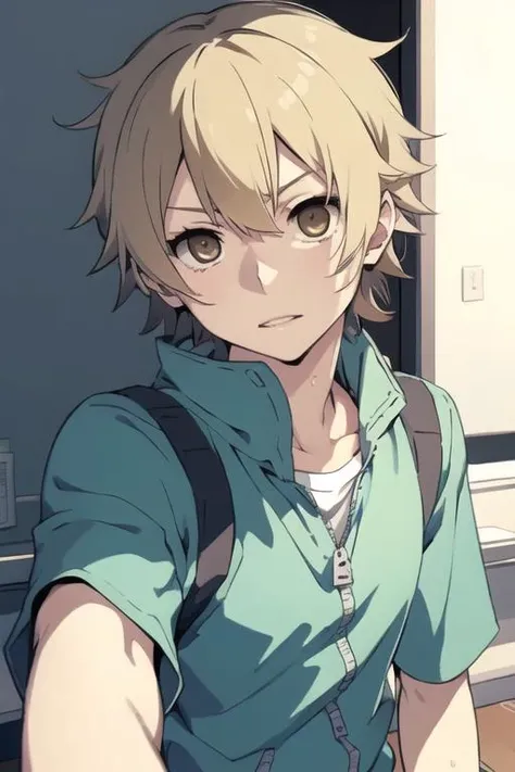 masterpiece, best quality, high quality, 1boy, solo, male focus, looking at viewer, upper body, <lora:hibiya_amamiya:0.76>, hibiya_amamiya, blonde hair, brown eyes,