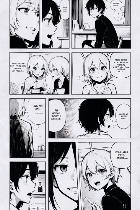 best quality, masterpiece, page from a comedy manga, monochome