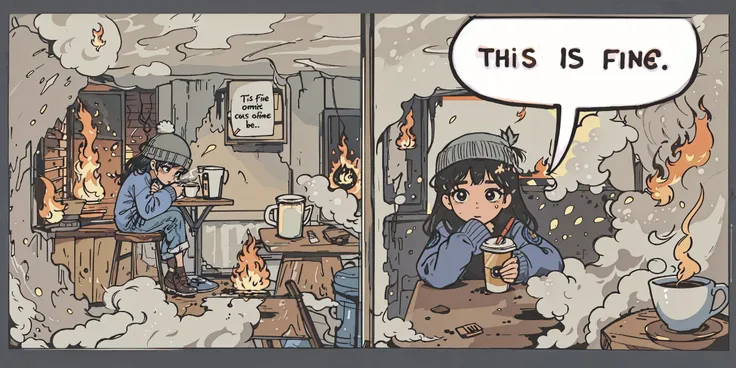 (simple room on fire:1.3), (fire:1.3), (chair, table), (speech bubble:1.3), (text reading "This is fine":1.3), (smoke:1.3)
BREAK
<lora:garouma-1356it-novae:0.8>, ((masterpiece, best quality))