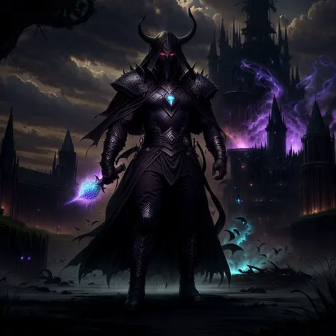 young dark magician in an elegant black caftan and a heavy fur coat, (dark coat and suit:1.2), 20 year old man with light bristles, <lora:DruidMagicAI:1>, (upper body), mage-commander of the army of Darkness, (close up), the commander stands on the ruins o...