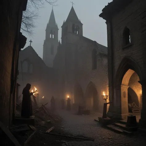 a person in a black robe standing in a dark alley