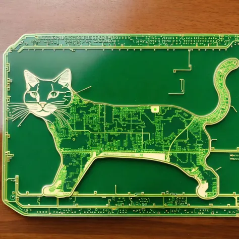 printed circuit board shaped like a drawing of a cat