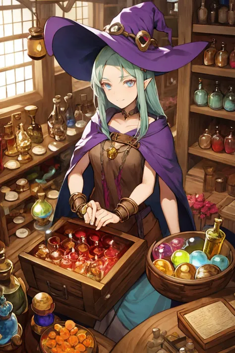 a woman in a witch hat holding a box of candy