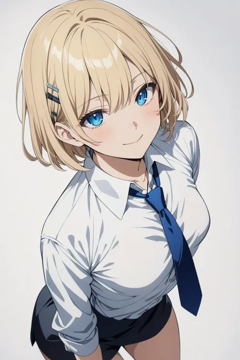 anime girl with blue eyes and a tie posing for a picture