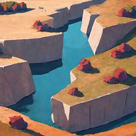 Draw a flat abstract landscape painting in the style of plane segmentation