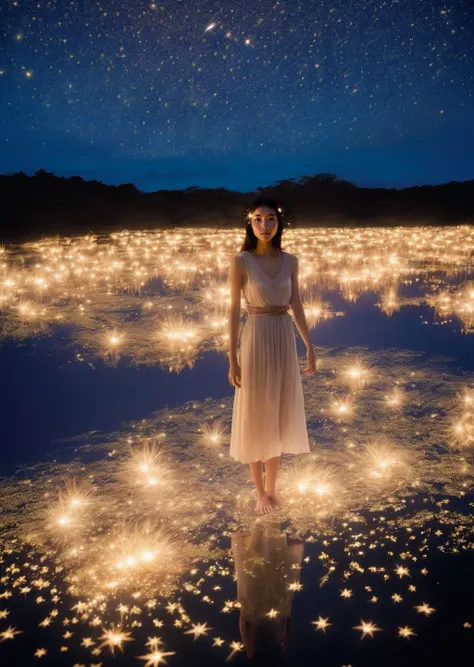 1 female  beautiful  
surreal
night
shooting stars 
dream-like, folklore,   magic, orientalism, romanticism
(by   Ryan McGinley Yoshitaka Amano Hiroshi Yoshida)