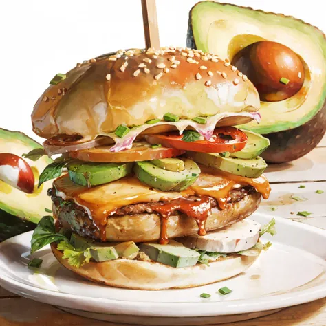 hamburger with avocado, (avocado: 1.2)