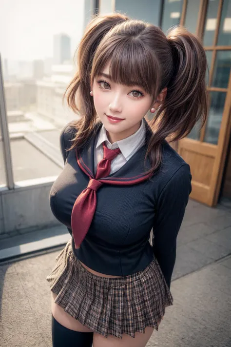 <lora:persona4_kujikawa-12:0.7>,kujikawadef,twintails,school uniform,black serafuku,long sleeves,skirt,thighhighs,jewelry,earrings,standing,
best quality, highly detailed, masterpiece, absurdres,8k,   photorealistic, realistic,detailed skin texture,detaile...