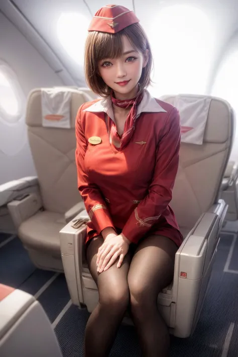 (stewardess clothes :1.3),japanese,pantyhose,inside the plane,gold clothes,sitting in first class seat,(Full body shot:1.1), neckerchief,stewardess cap,
<lora:aeroflot_2LYCO:0.9> Stewardess,red uniform,garrison cap,<lora:JapaneseDollLikeness_v10:0.4>,
best...