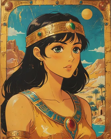 Provia, icon style, The Valley of the Kings, it is Otherworldly, gilded technique, Fairy-Tale, anime style  <lora:Vintage_Anime:0.6>