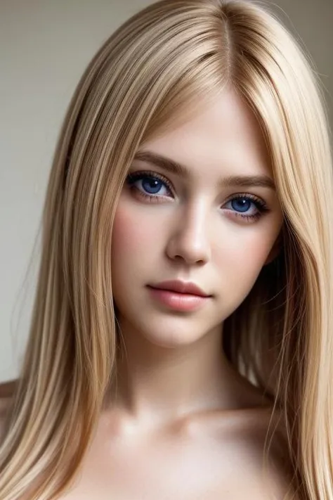 a woman with long blonde hair and blue eyes posing for a picture