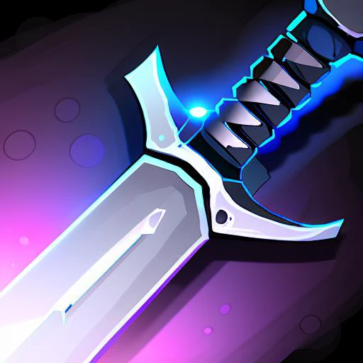 a close up of a knife with a glowing blade on it