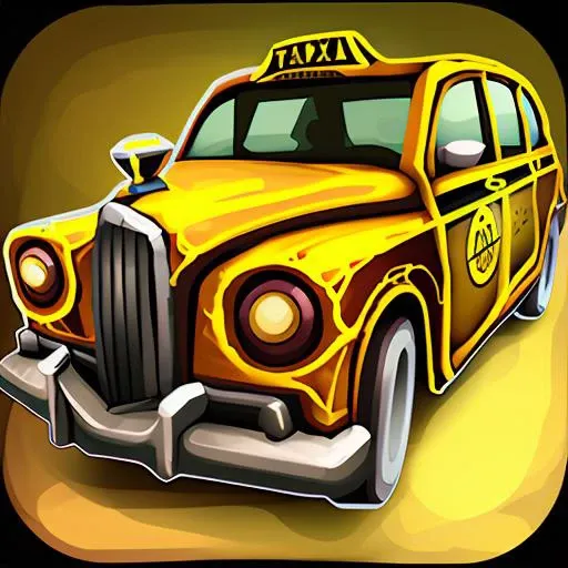 decopunk taxi cab, stylized game icon