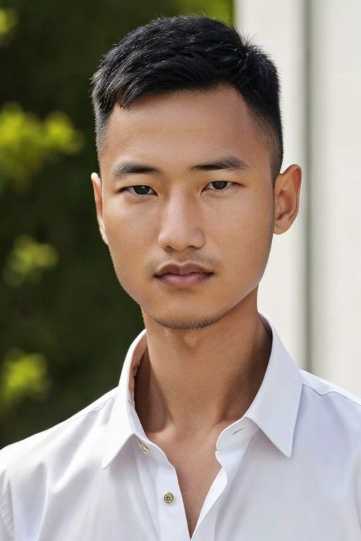 a close up of a man in a white shirt looking at the camera