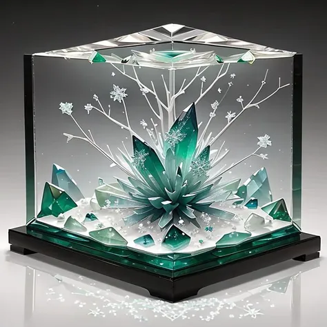 aventurine, intricate crystal formations that resemble frozen flowers, capturing the magic of nature,  inside (( gemstone displa...